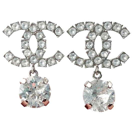 Chanel cc silver metal earrings