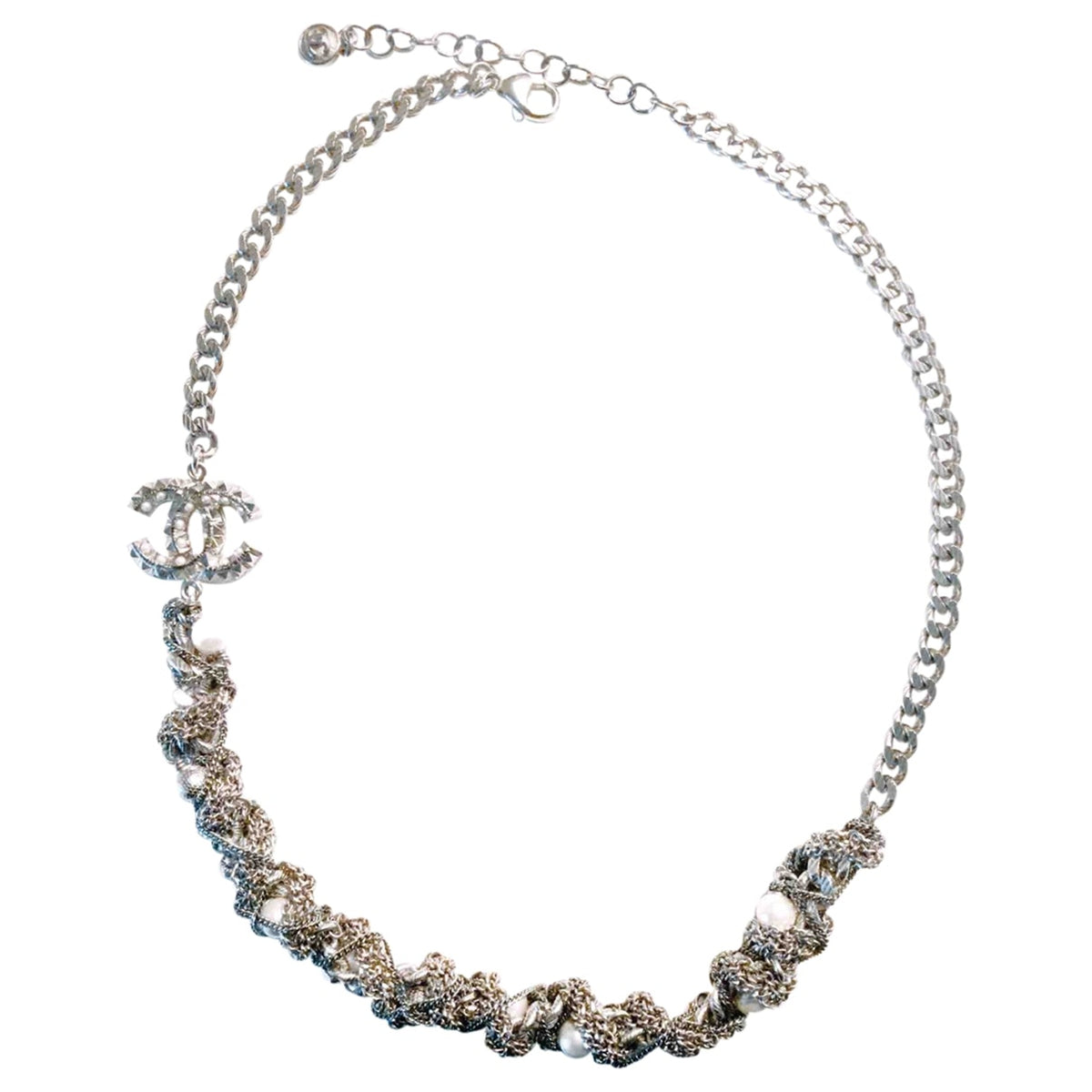 Chanel silver metal necklaces