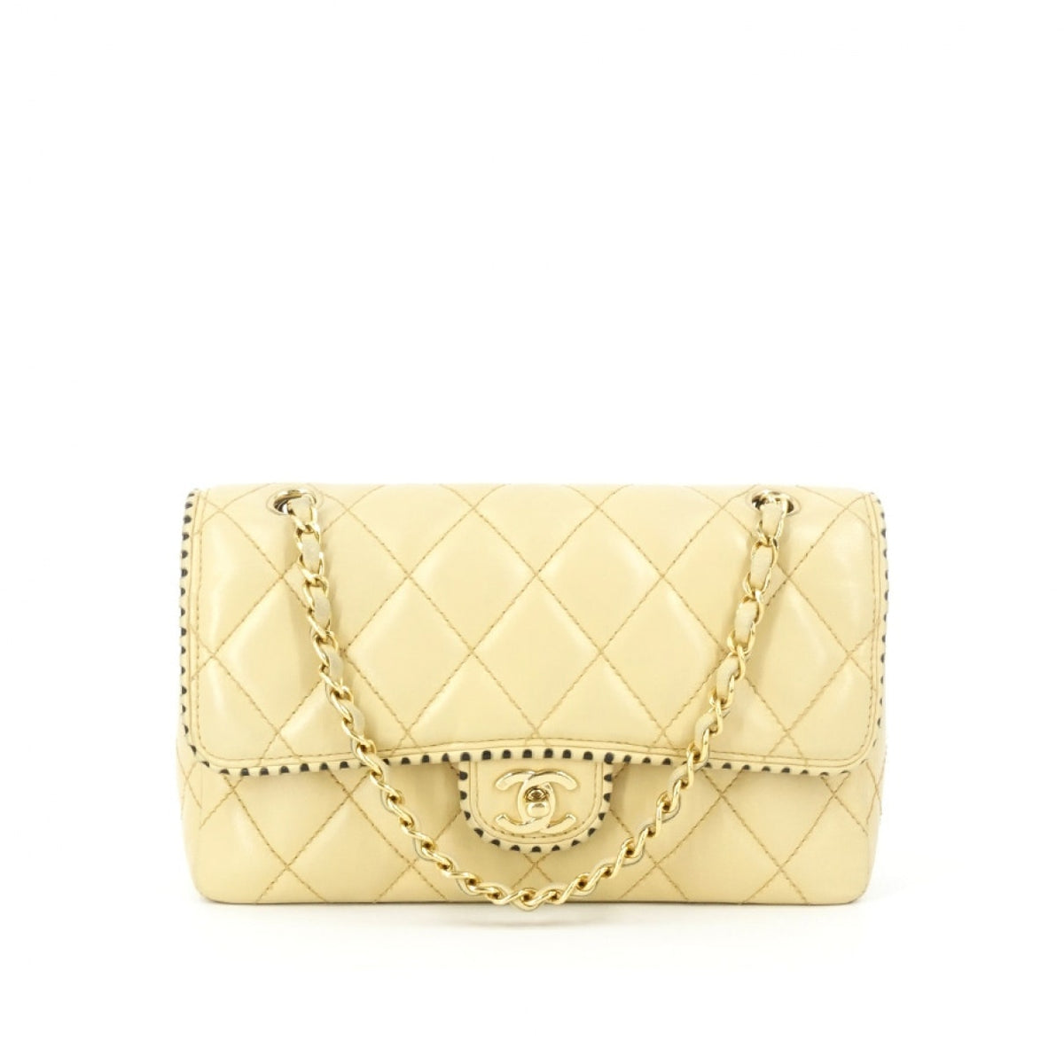 Chanel timeless/classique beige leather handbag