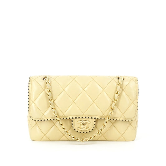 Chanel timeless/classique beige leather handbag