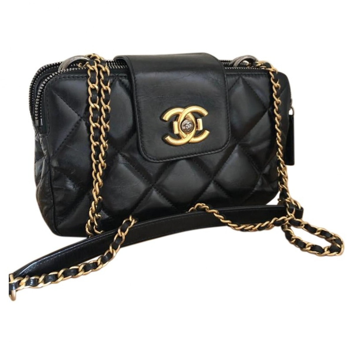 Chanel camera black leather handbag