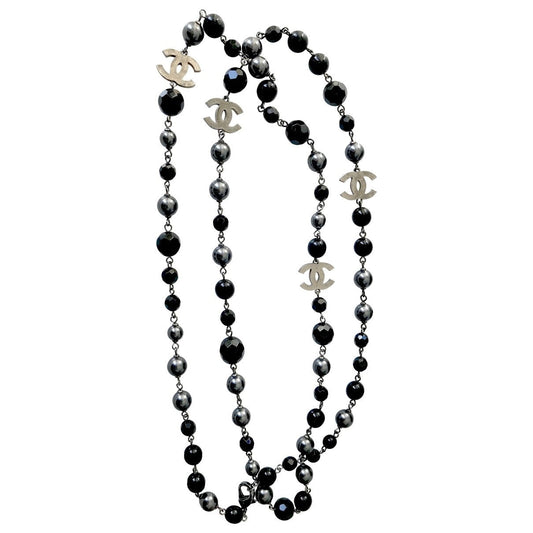 Chanel cc anthracite metal long necklaces