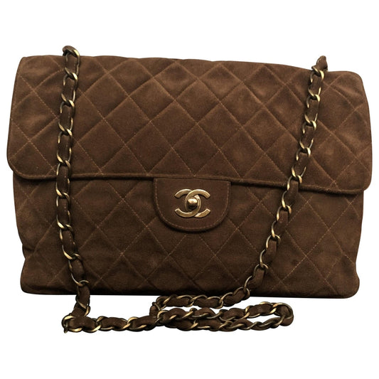 Chanel timeless/classique brown suede handbag