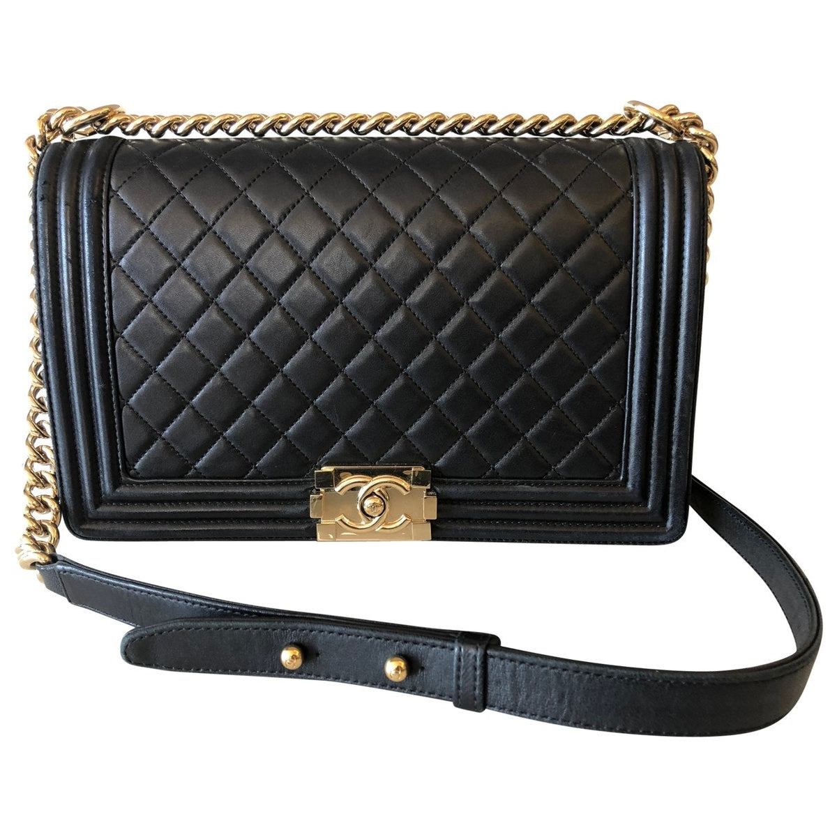 Chanel boy black leather handbag