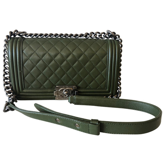 Chanel boy khaki leather handbag