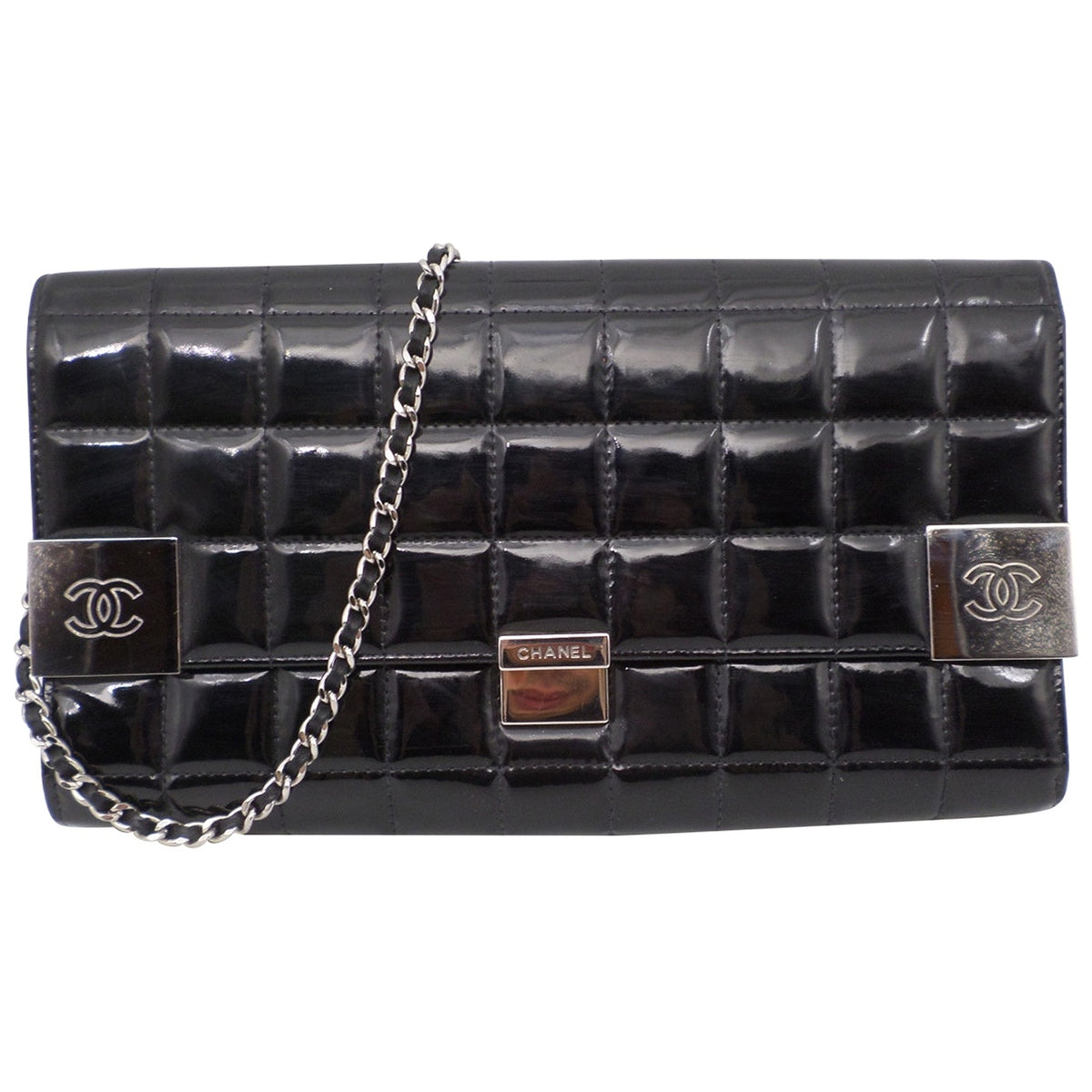 Chanel black patent leather handbag