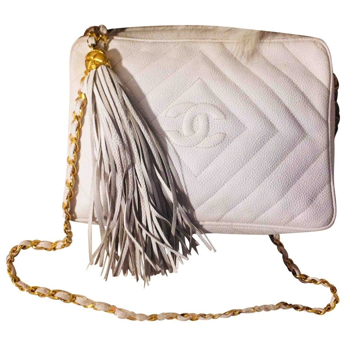 Chanel camera white leather handbag