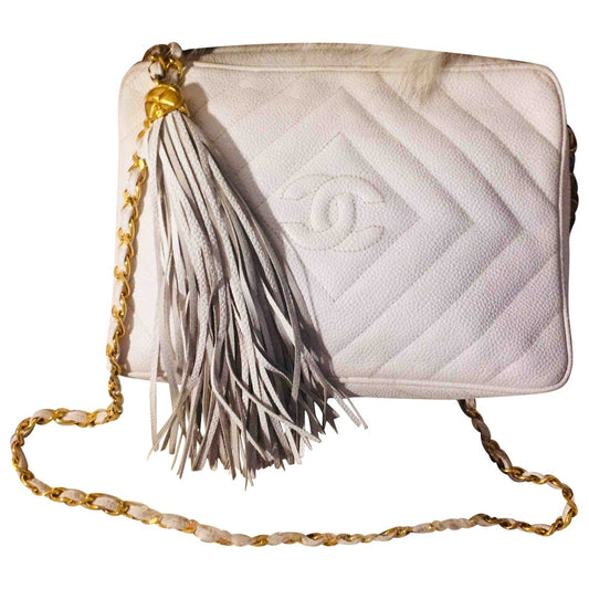 Chanel camera white leather handbag