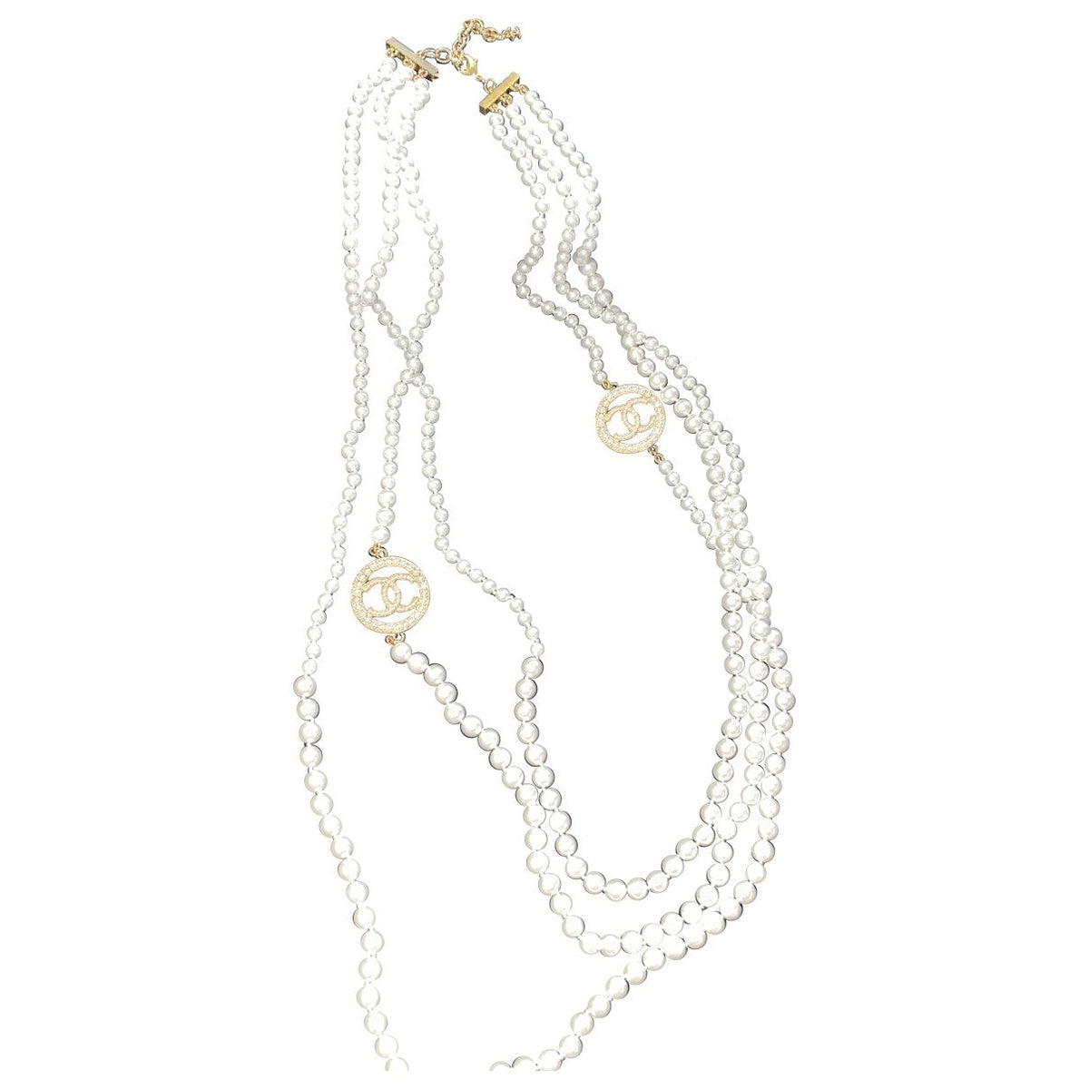 Chanel cc white pearls long necklaces