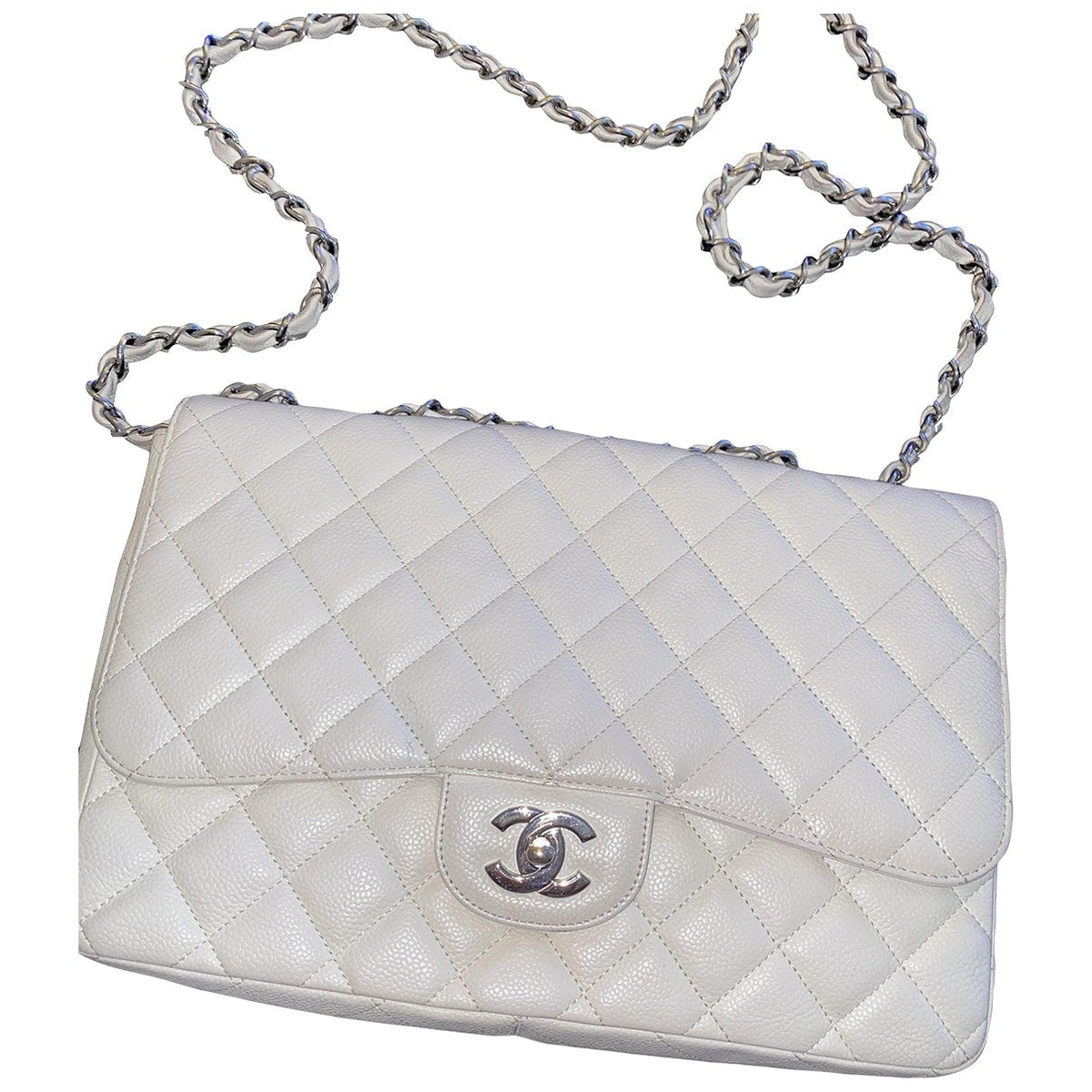Chanel timeless/classique white leather handbag