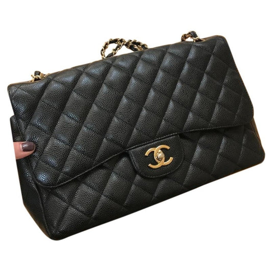 Chanel timeless/classique black leather handbag