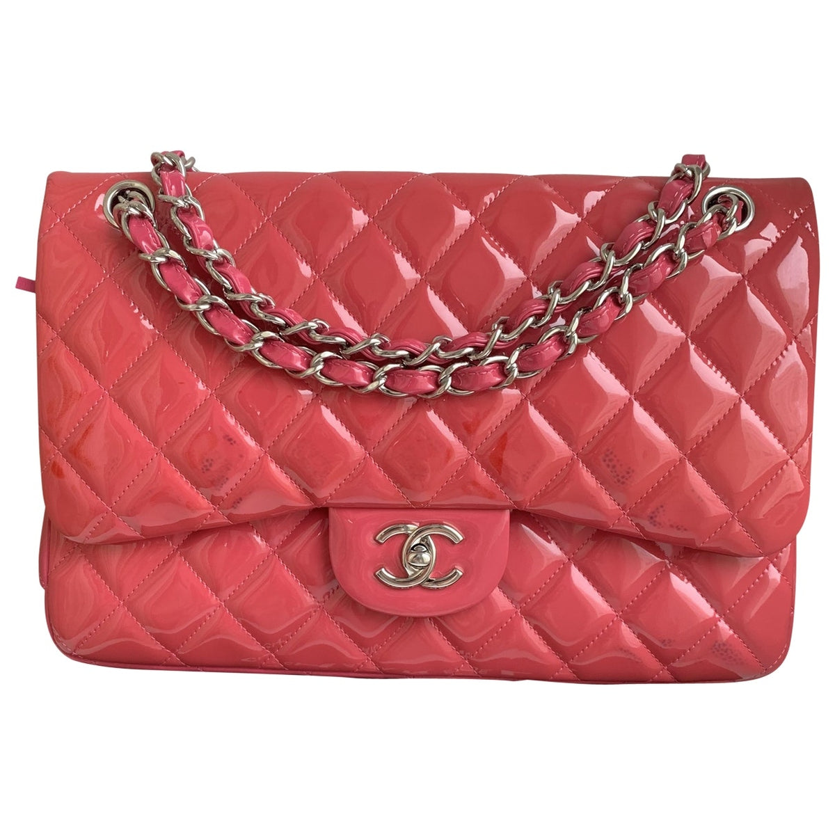 Chanel timeless/classique pink patent leather handbag
