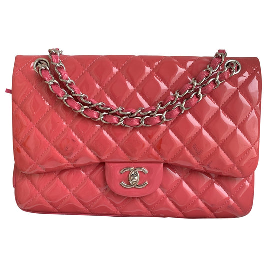 Chanel timeless/classique pink patent leather handbag