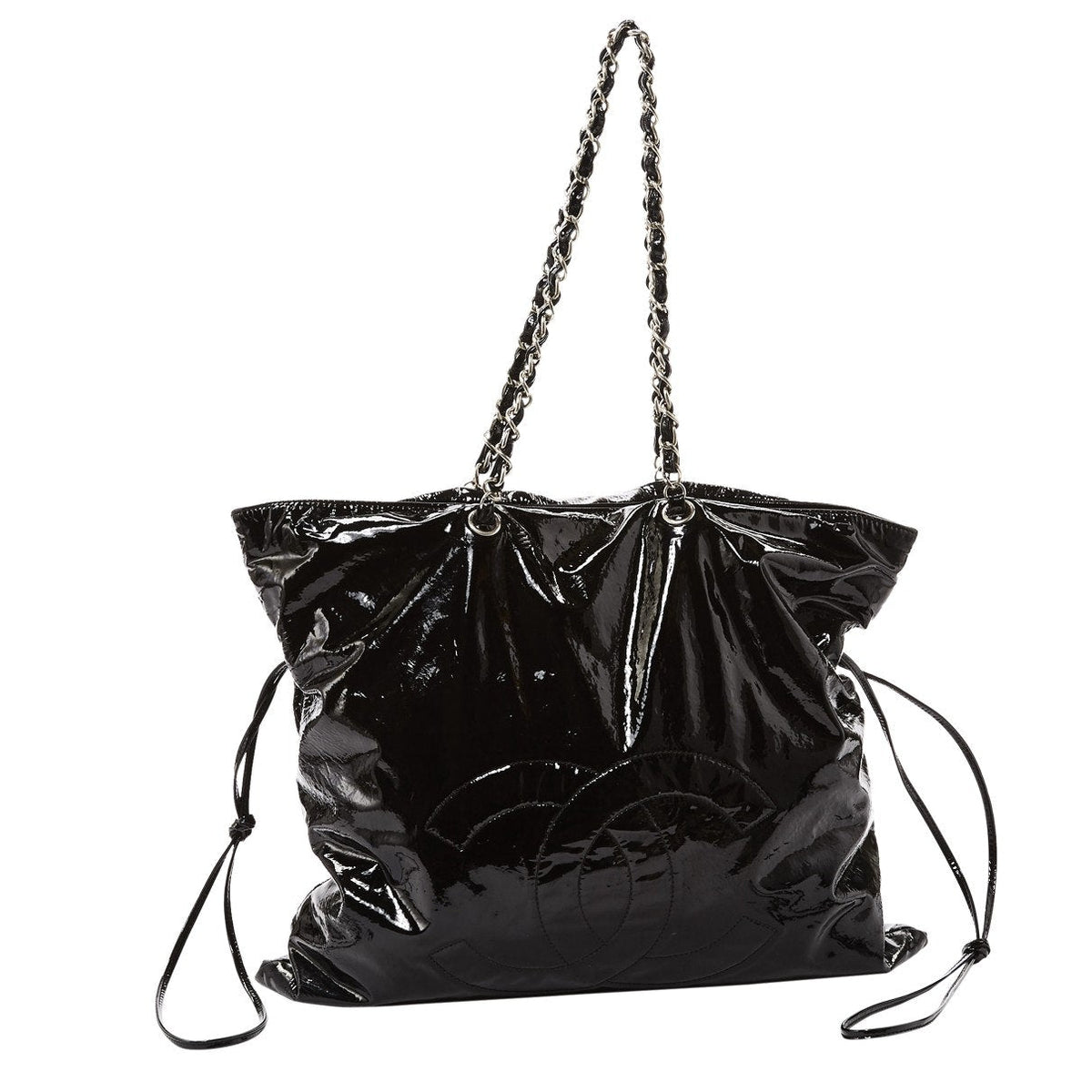 Chanel black patent leather handbag