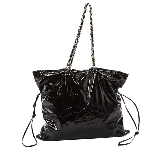 Chanel black patent leather handbag