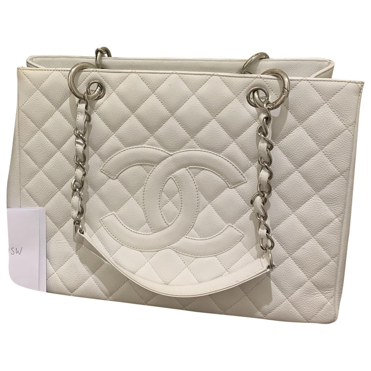 Chanel grand shopping white leather handbag