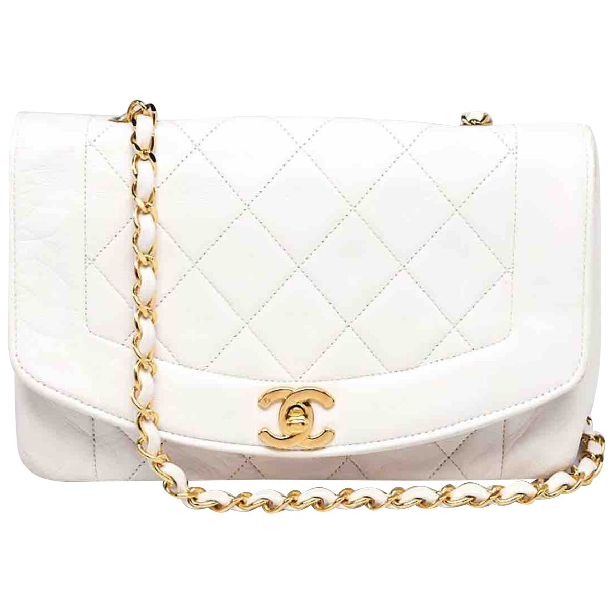 Chanel diana white leather handbag