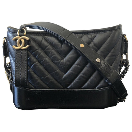 Chanel gabrielle black leather handbag