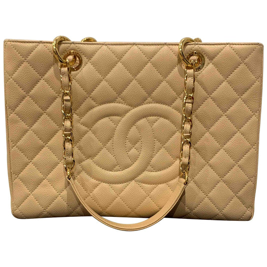 Chanel grand shopping beige leather handbag