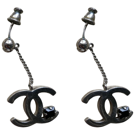 Chanel cc silver metal earrings