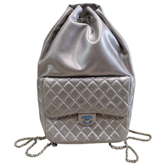 Chanel silver leather backpacks