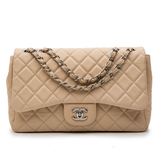 Chanel timeless/classique beige leather handbag