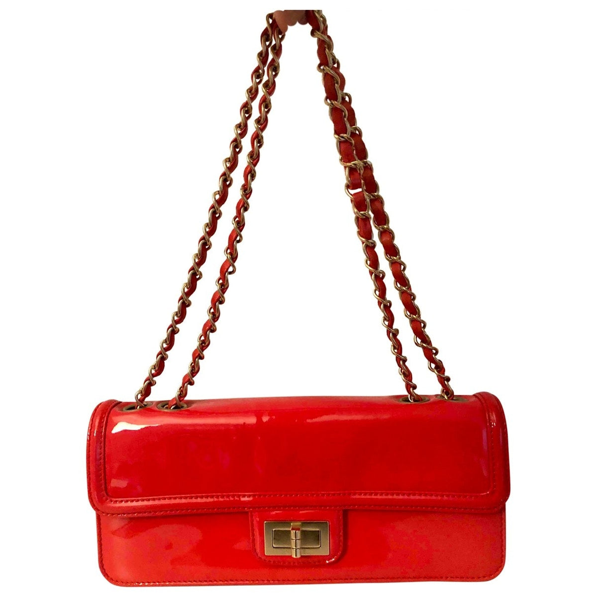 Chanel 2.55 orange patent leather handbag