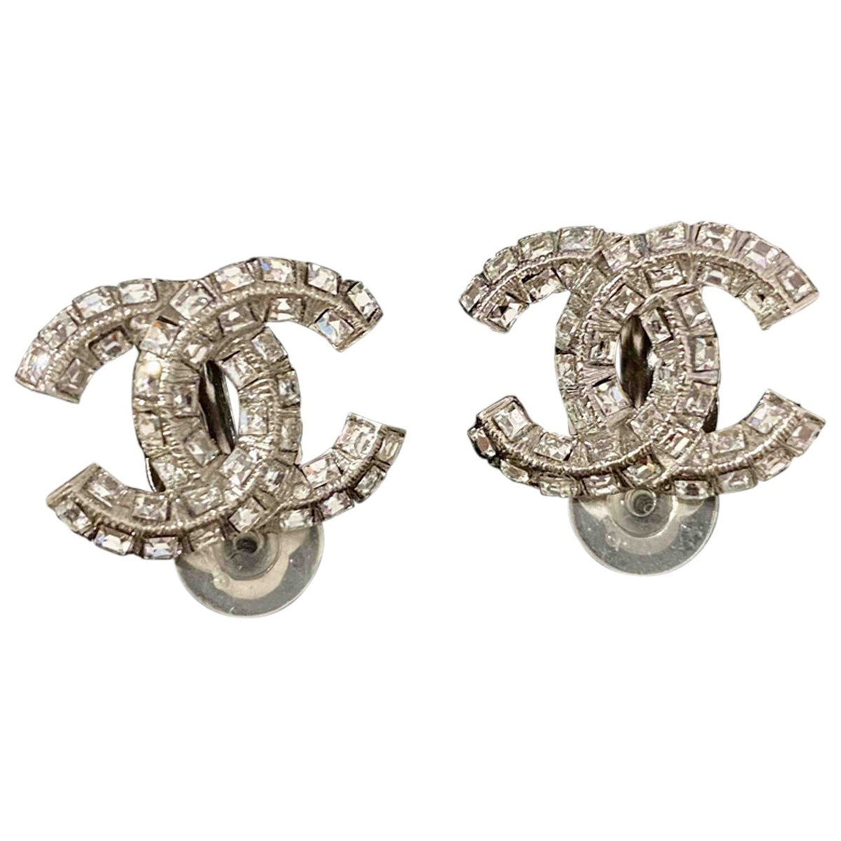 Chanel cc silver metal earrings