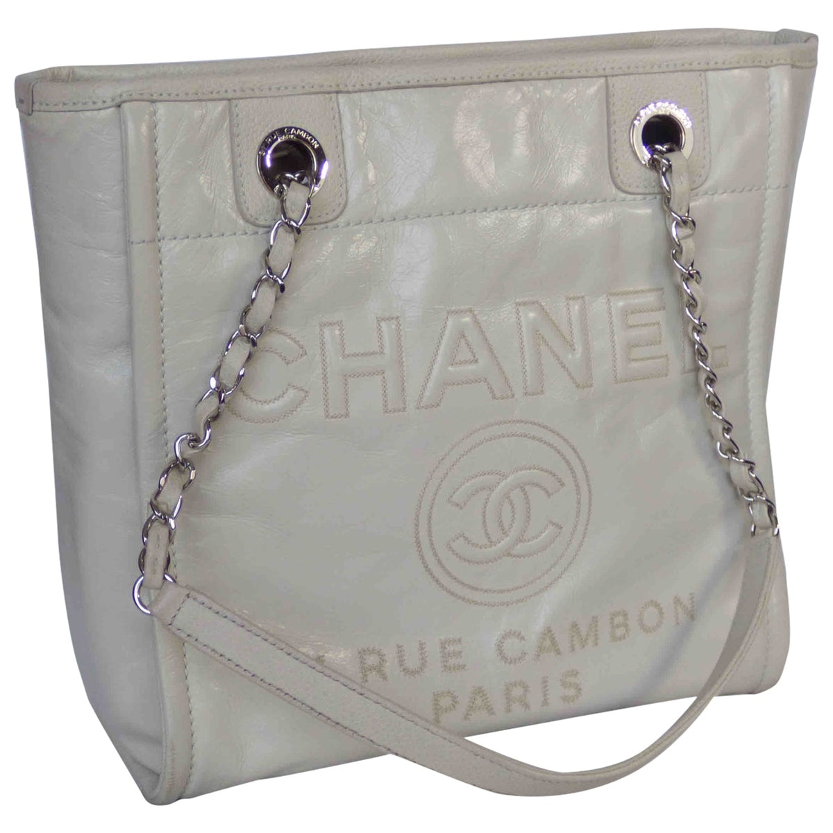 Chanel deauville ecru leather handbag