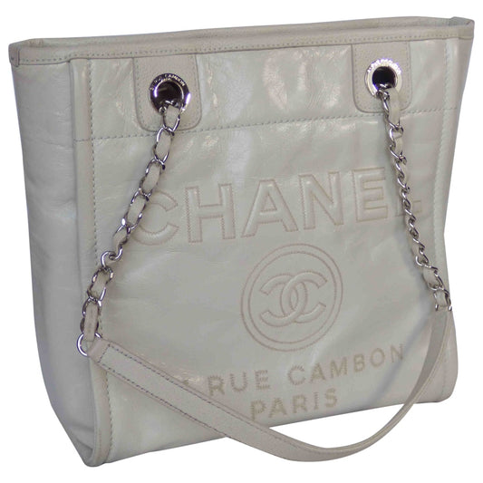Chanel deauville ecru leather handbag