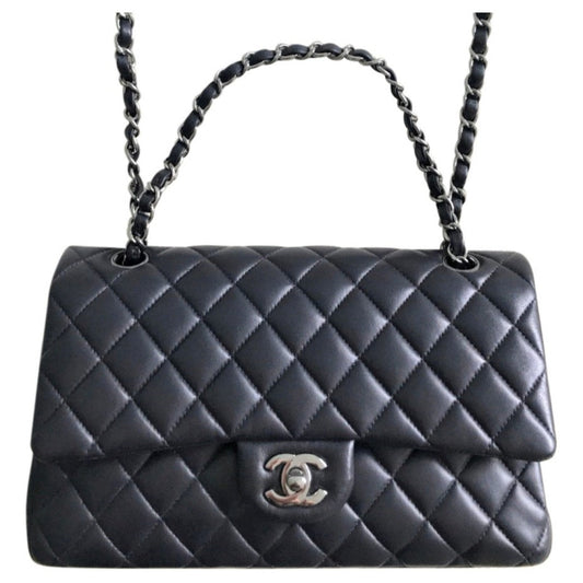 Chanel timeless/classique navy leather handbag
