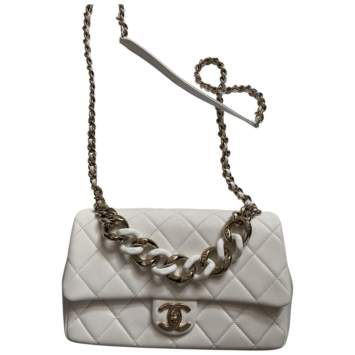Chanel chanel 19 white leather handbag