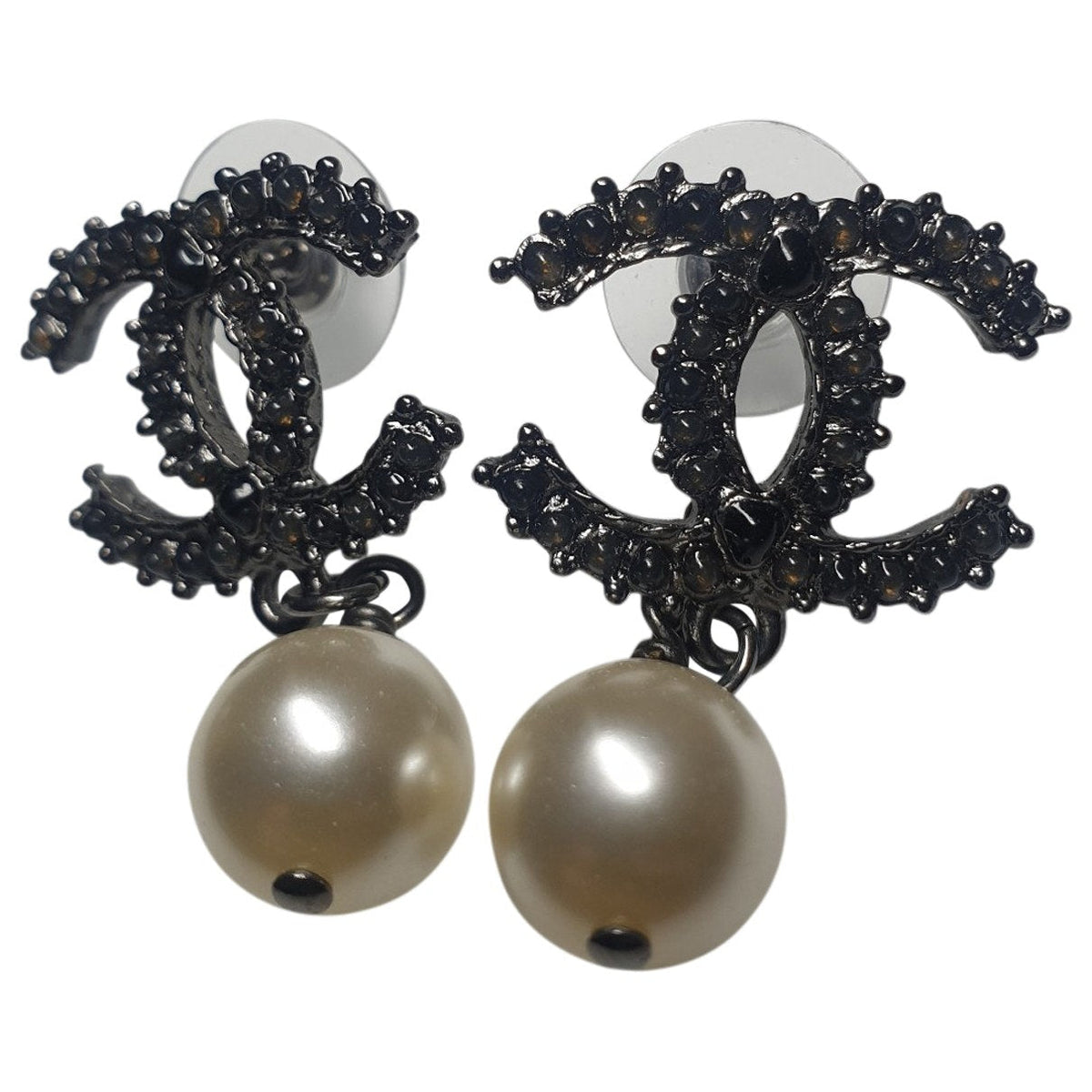 Chanel cc black metal earrings