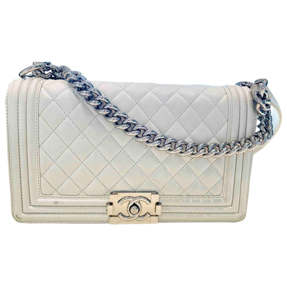 Chanel boy white leather handbag