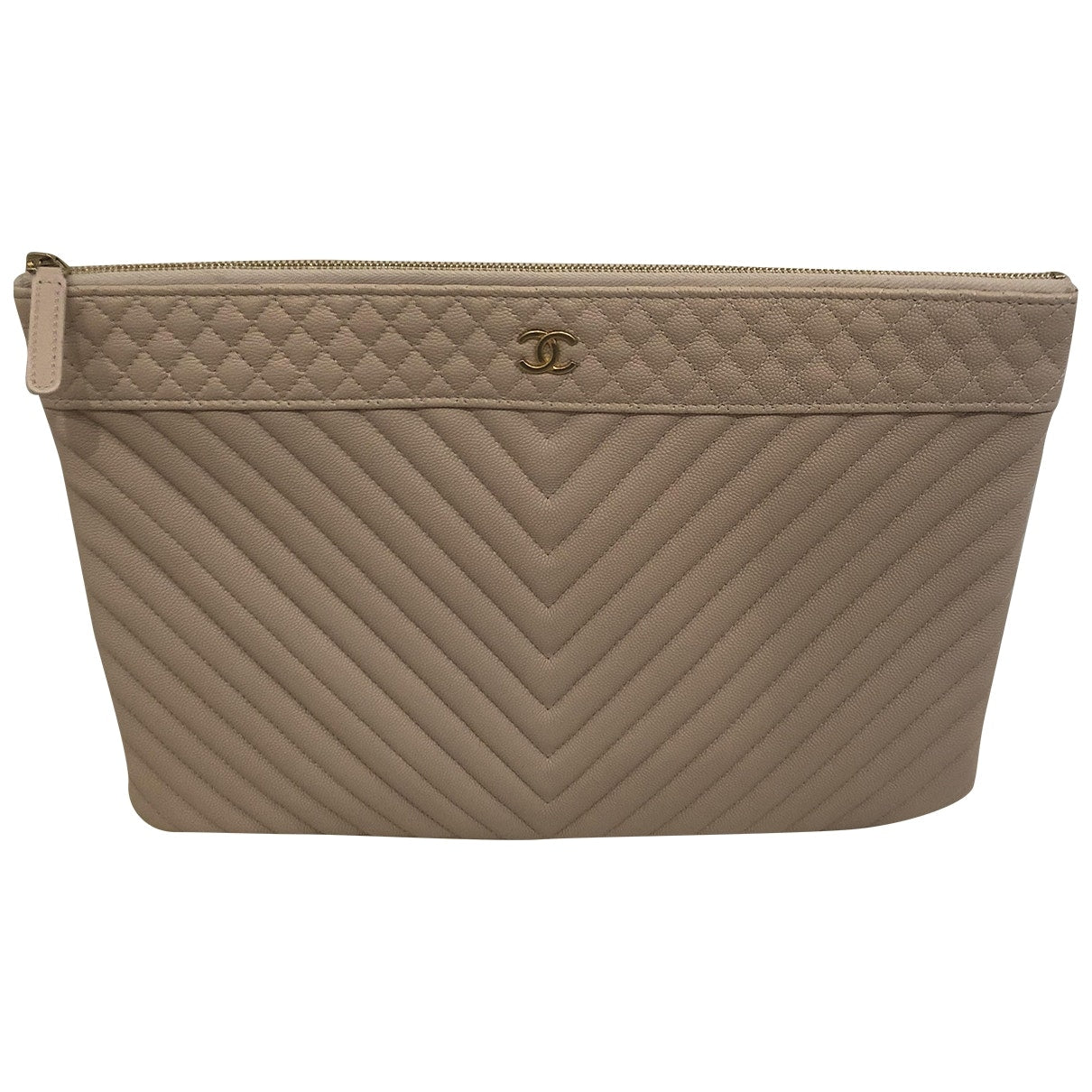 Chanel beige leather clutch bag