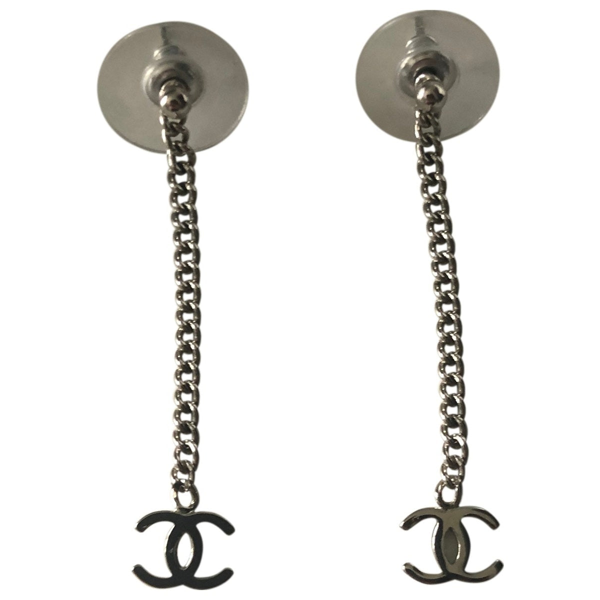 Chanel cc grey metal earrings