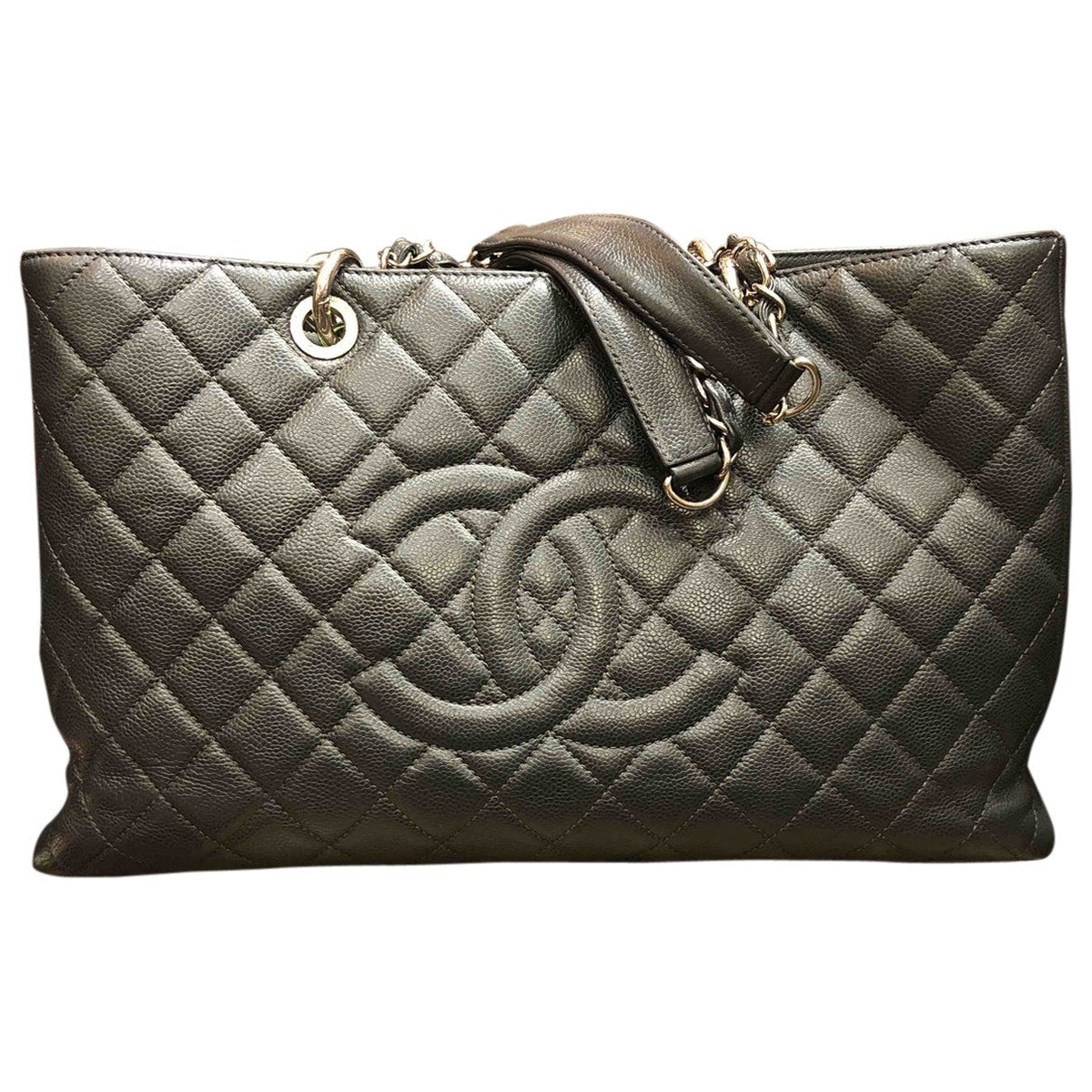Chanel grand shopping anthracite leather handbag