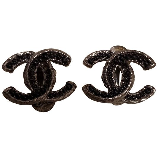 Chanel cc black metal earrings