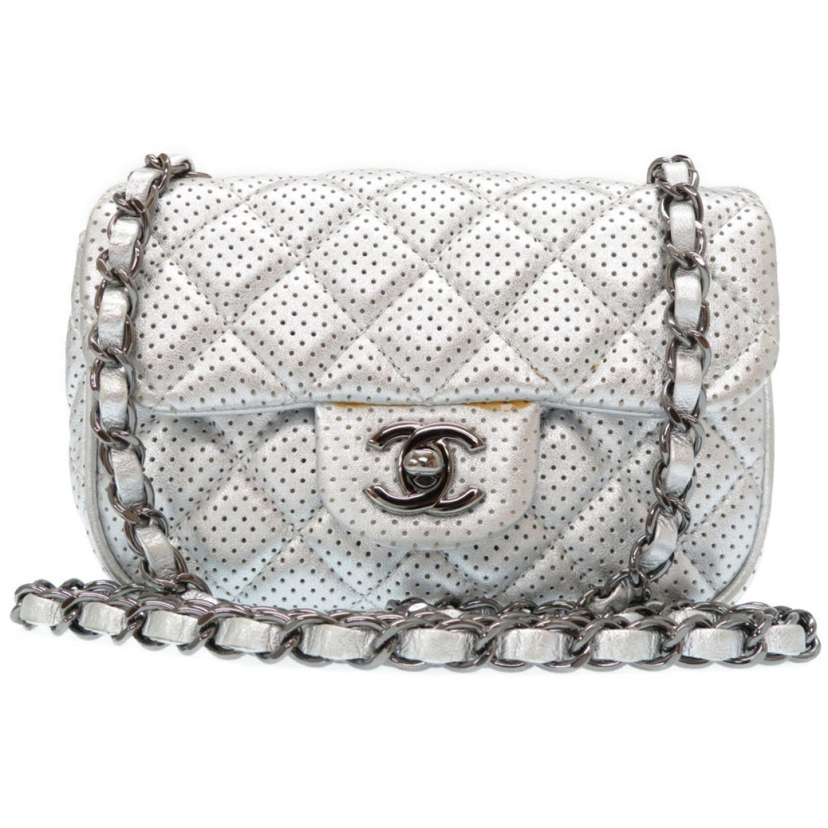 Chanel timeless/classique silver leather handbag