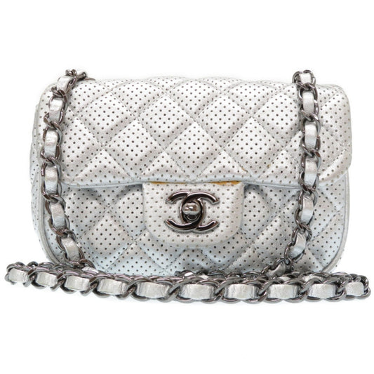 Chanel timeless/classique silver leather handbag