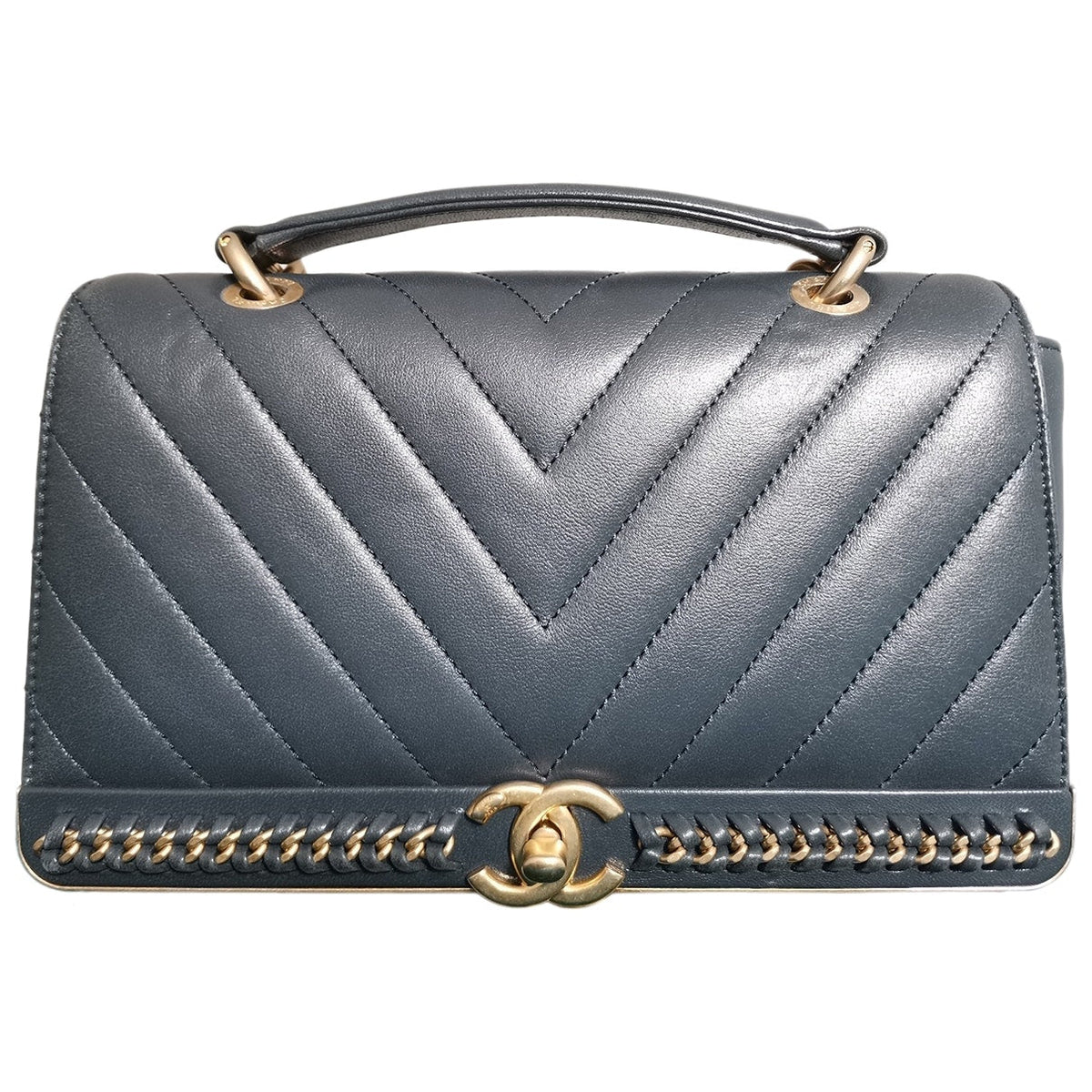 Chanel navy leather handbag