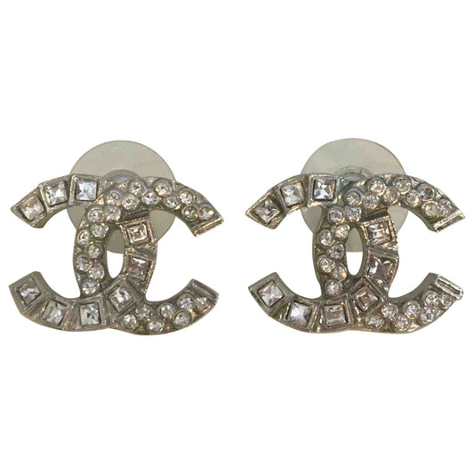 Chanel cc silver silver earrings