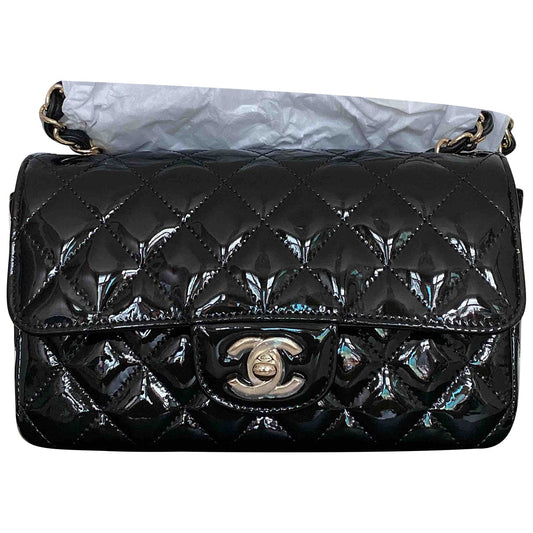 Chanel timeless/classique black patent leather handbag