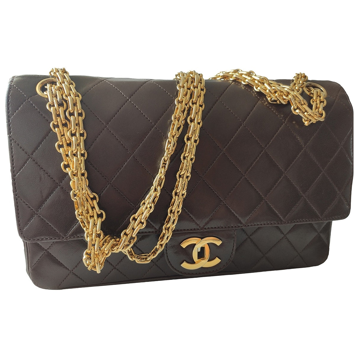 Chanel timeless/classique brown leather handbag