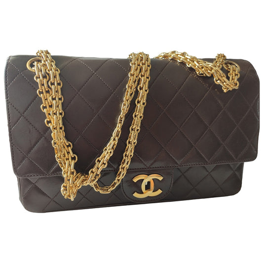 Chanel timeless/classique brown leather handbag