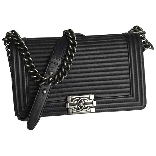 Chanel boy navy leather handbag