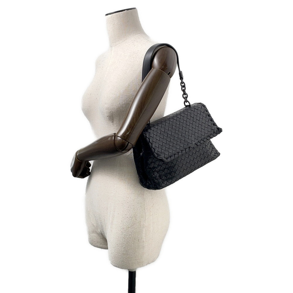 Bottega Veneta ChainShoulder Bag Black INTRECCIATOLeather