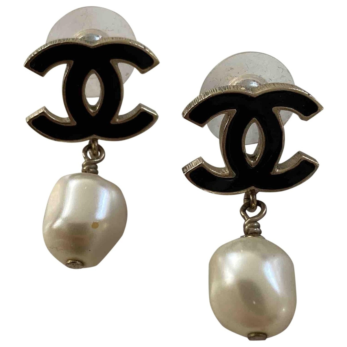 Chanel cc black metal earrings