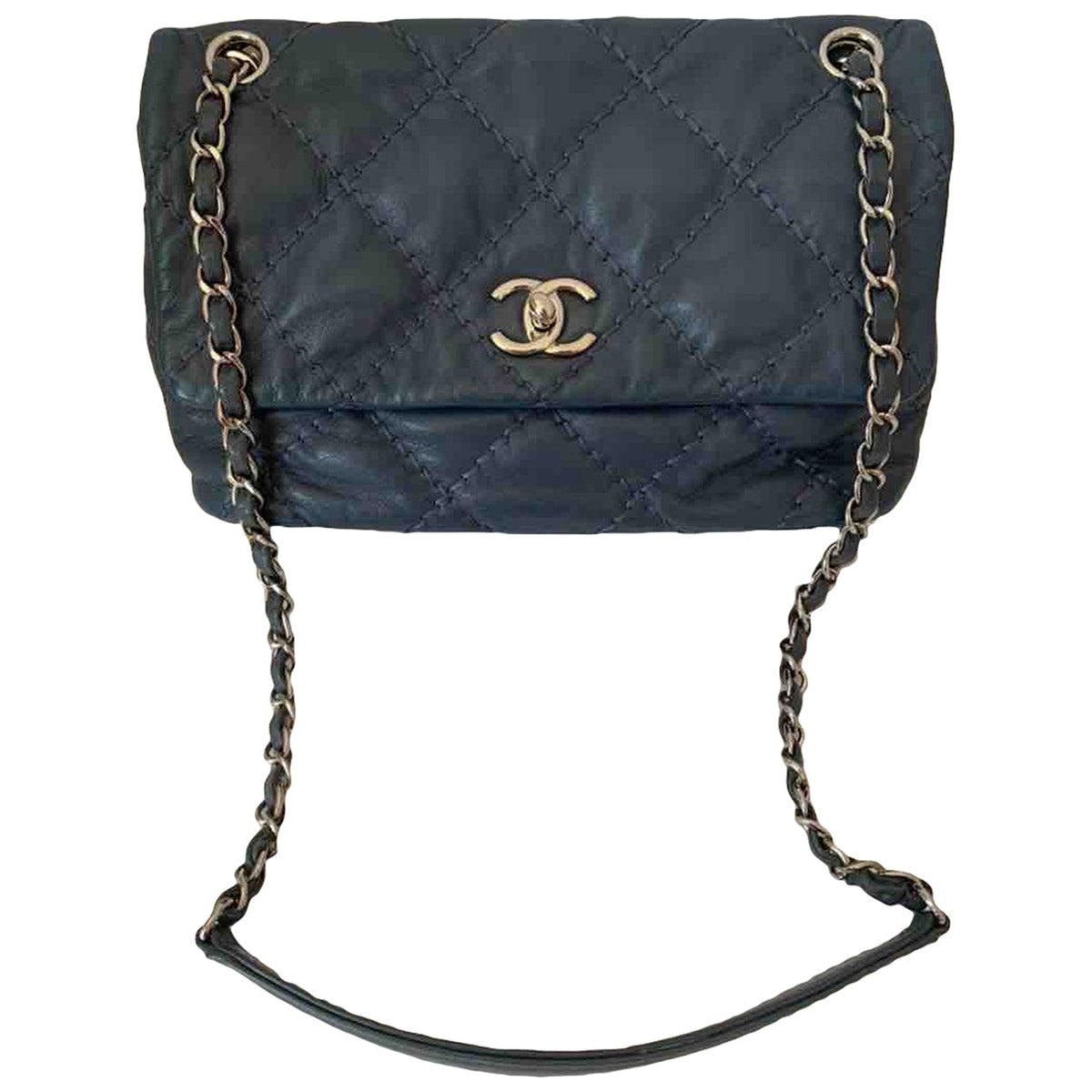Chanel timeless/classique blue leather handbag