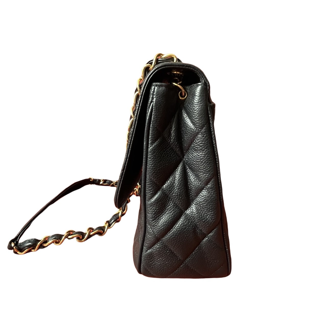 Chanel Classic Flap Vintage Black Caviar Leather 24k Gold Plated Giant CC Logo, 1994-96